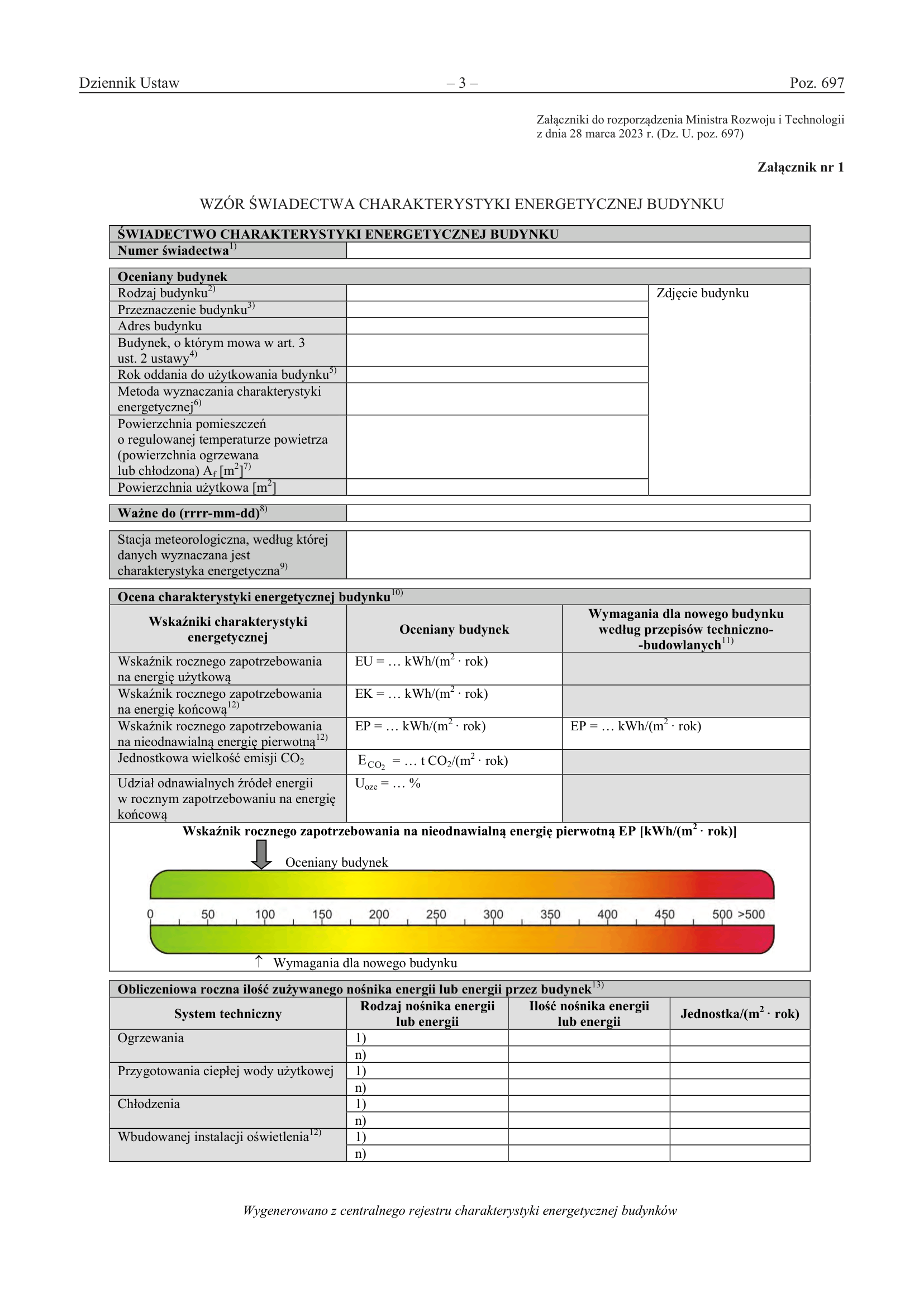 Wzór świadectwa charakterystyki energetycznej budynku